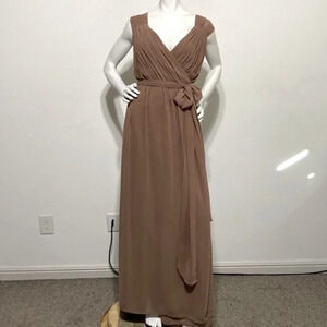 Ceremony by Joanna August Brown Chiffon V-Neck Sleeveless Wrap Maxi Dress Sz XXL